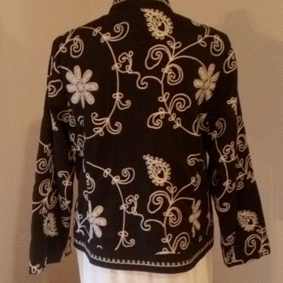 Women's jacket craff brand  med petite dark brown with cream embroidery - Picture 5 of 7